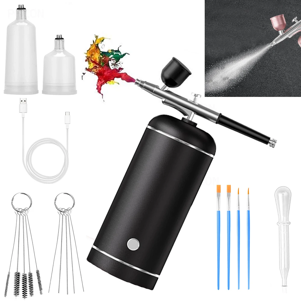 Airbrush-Nagelspritzpistole mit Kompressor, tragbare Airbrush für Make-up, Kuchen, Malerei, Nägel, Haltegriff, Mini-Airbrush-Kit, Kompressor Image
