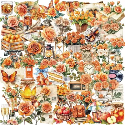 50PCSTransparent INS Orange Flower Bud Sticker Pack Wasserdichtes, klares PET für Scrapbook Gitarre Notebook Dekor (Anime Worlds Store) Image