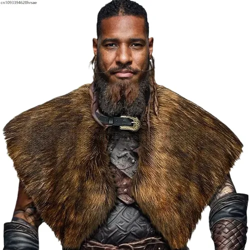 Col de fourrure vêtements d'hiver roi guerrier cape Viking fourrure châle guerrier médiéval cape de fourrure artificielle Halloween Cosplay Costume