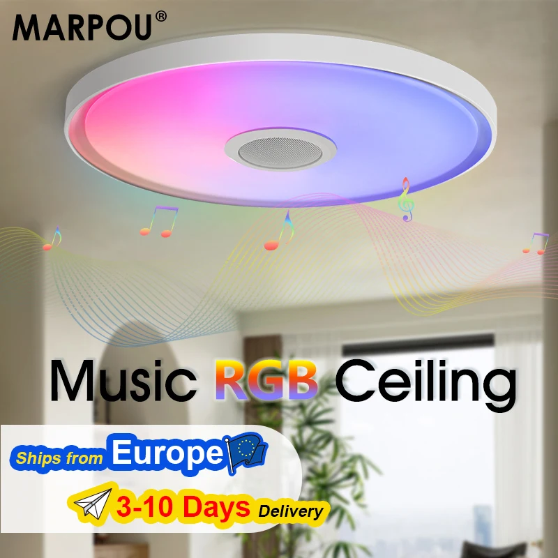 MARPOU LED Moderne Deckenleuchte RGB Bunte Dimmung APP Fernbedienung 18 Zoll Große Smart Home Musik Deckenleuchte Schlafzimmer