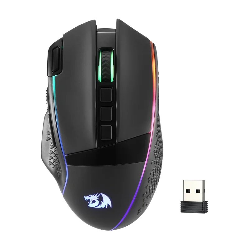 Redragon M991 Kabellose Gaming-Maus, 26000 DPI, 3-Modus-Gamer, 9 Makrotasten, RGB-Hintergrundbeleuchtung, Schwarz Image