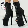 Europa und Amerika Wildleder Kurze Stiefel Wildleder Plattform Peep Toe Booties Frauen 20 CM Super High Heels Große Größe 45 Pole Dance Schuhe