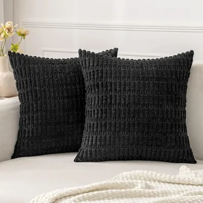 Dekorative Kissenbezüge aus schwarzem Cord, weiche Boho-gestreifte Kissenbezüge, moderne Heimdekoration für Sofa, Wohnzimmer, Couch, Bett Image