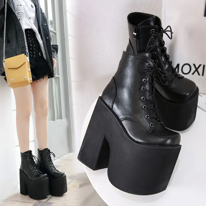 Große Größen Schuhe Mode Neu Hate Sky High 17 cm Bühnen-DJ-Performance Damen Nachtclub Grober Absatz Stiefel 43