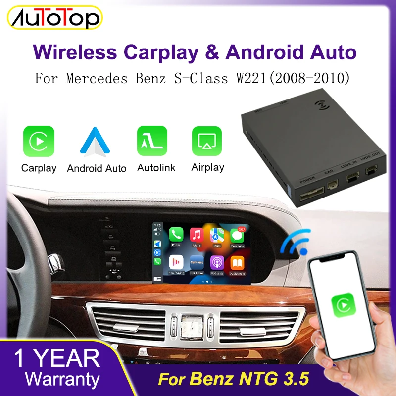 AUTOTOP Wireless CarPlay Android Auto für Mercedes Benz S Klasse W221 NTG3.5 Modul Video Interface Mirror Link Image