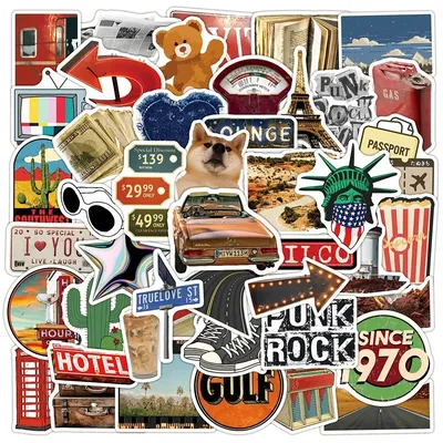 50 Stück amerikanische Retro-Aufkleber – Road Trip & Wilderness Vibe, wasserfestes Graffiti für Handrechnungen und Dekoration (Anime Worlds Store) Image
