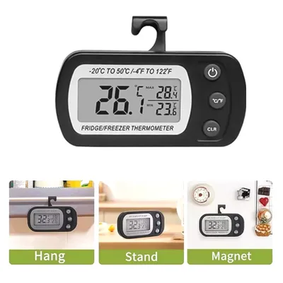 Digital Freezer Thermometer LCD Waterproof Refrigerator Thermometer Magnetic Back Hook for Kitchen Fridge Temperature Meter