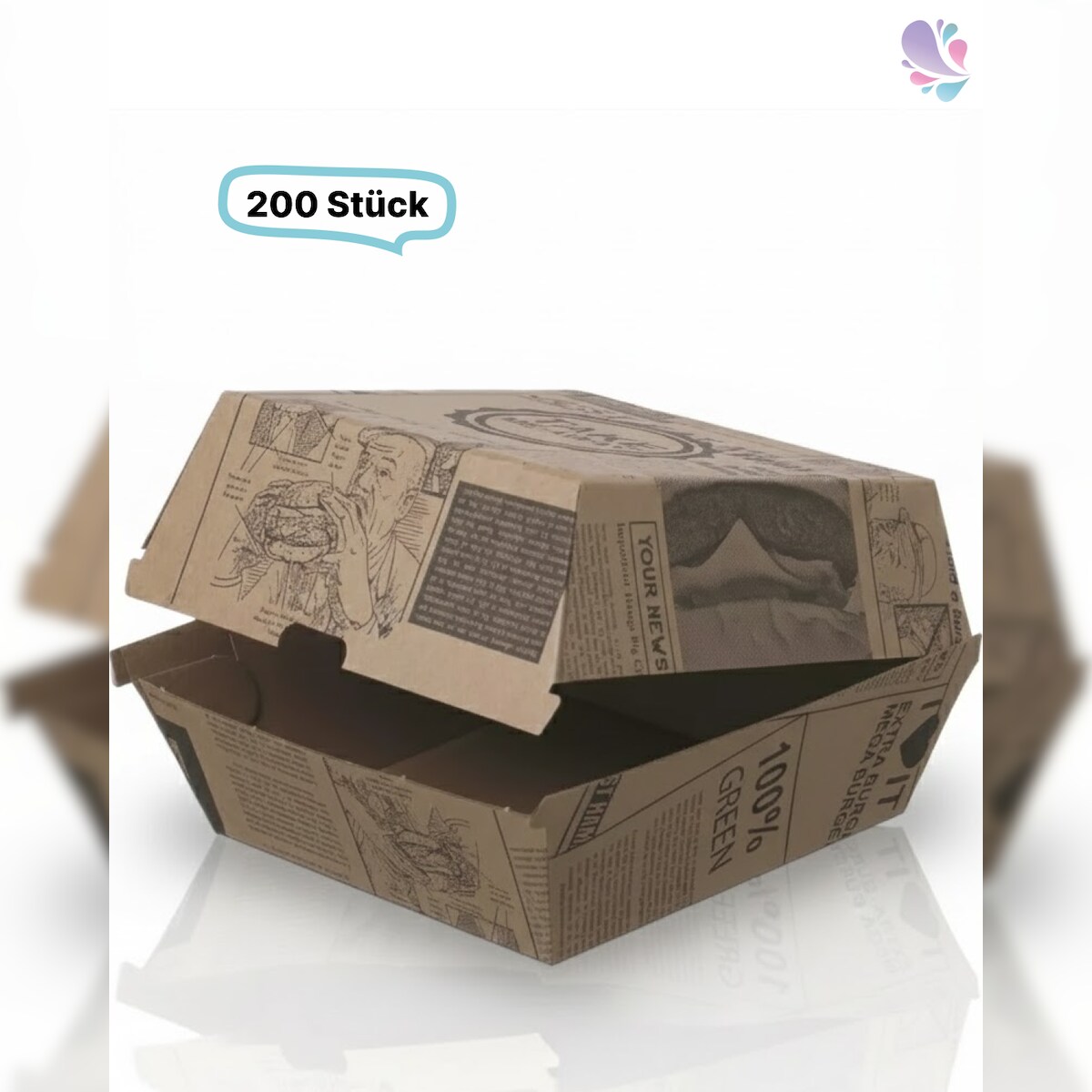 Blanc HYGIENIC Hamburger-Box Wellpappe, 200 Stück, to go, take away, spaper- Designe, recyclebar Image