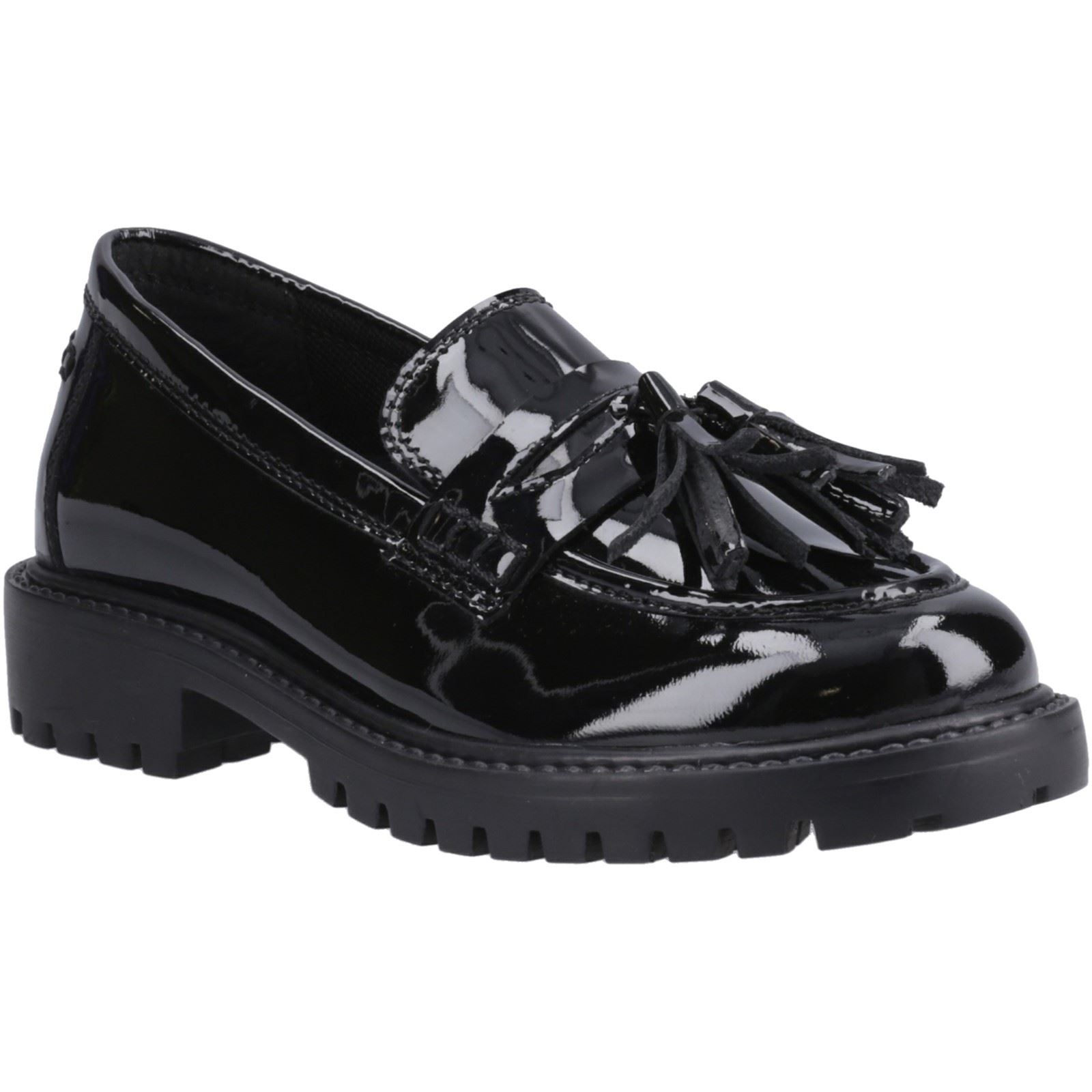 Hush Puppies Abigail Patent Senior Leather Girls's Black Loafers - Size UK 4 | Hush Puppies Sale | Discount Designer Brands
