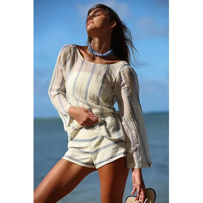 Salt And Stripes Short Set by free-est at Free People in Ivory Combo, Size: Large