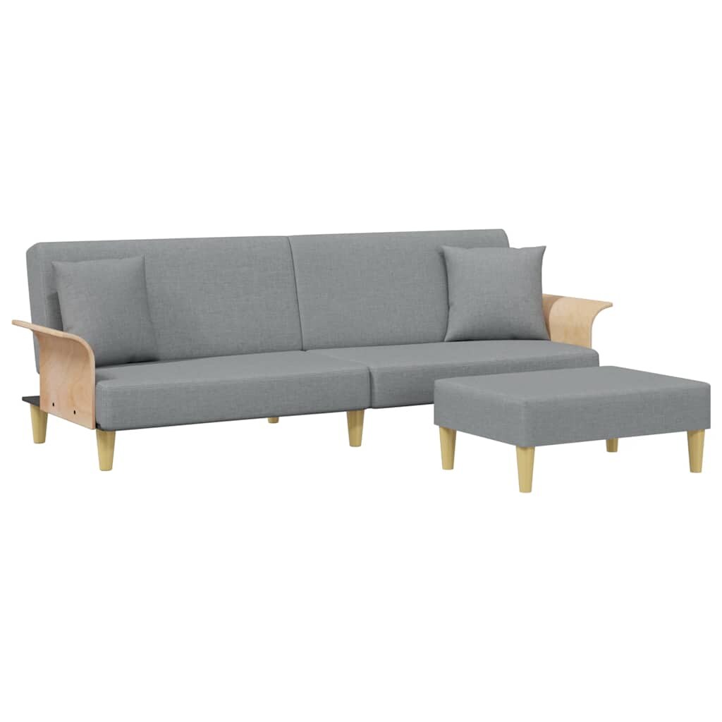 vidaXL Schlafsofa 2-Sitzer mit Kissen und Fußhocker Hellgrau Samt Image