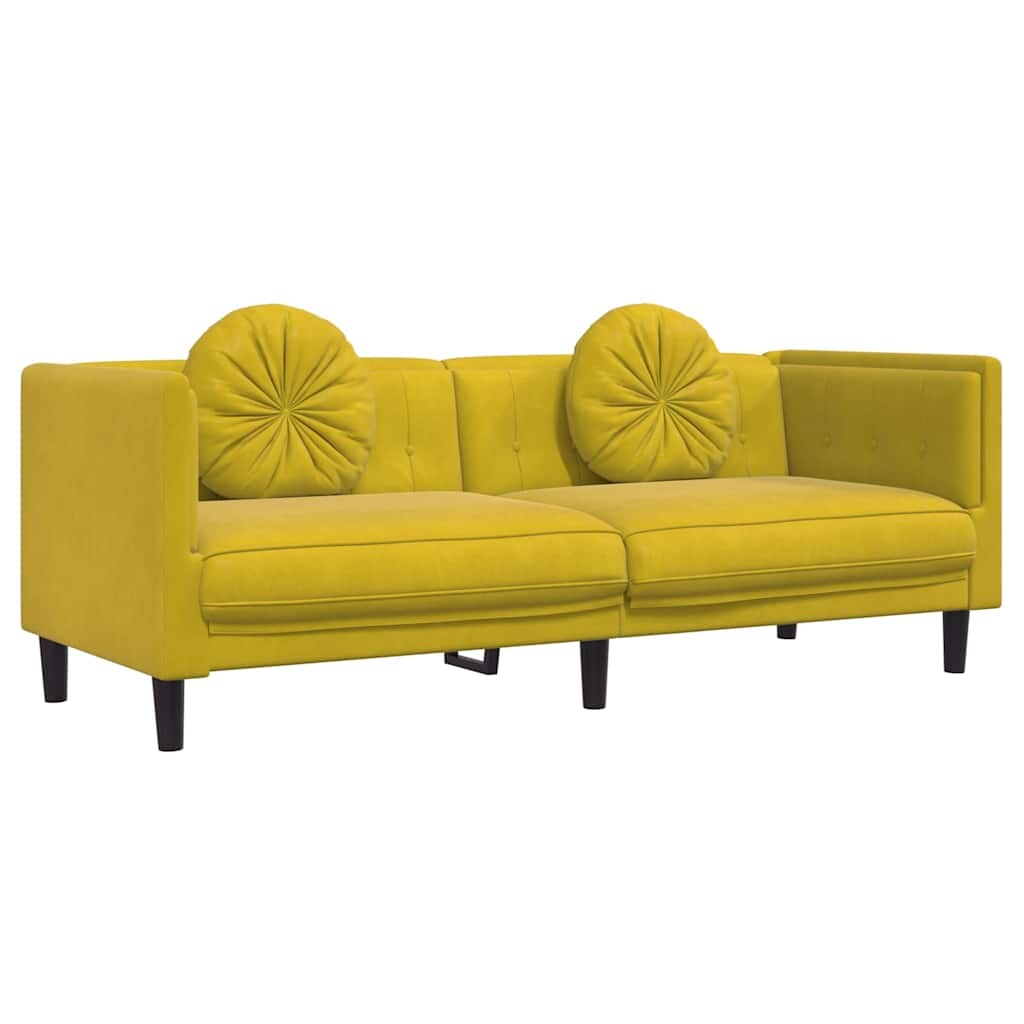 vidaXL Sofa mit Kissen 3-Sitzer Gelb Samt Image