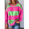 Azura Exchange Damen Gestreiftes Langarm-T-Shirt - Oversized Lässig Bequem Rosa & Grün
