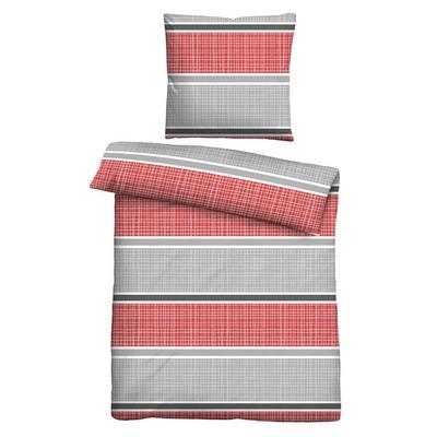 Castell Thermo-Fleece Bettwäsche Querbalken rubin, 1x 155x220 cm + 1x 80x80 cm