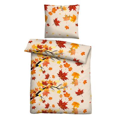 Castell Polycotton Biber Herbstblätter orange-rot, 1x 135x200 cm + 1x 80x80 cm Image