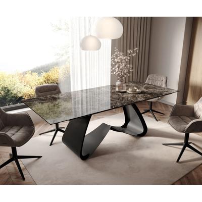 DELIFE Esstisch Edge 180-220x100 Keramik Laminam® Emperador Extra Lucidato Dunkelbraun W-Gestell Schwarz ausziehbar, Esstische Image