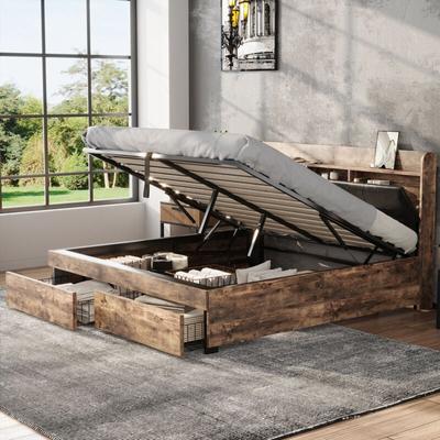 Metallbett, 160 x 200 cm, hydraulisches Bett, Jugendbetten, Doppelbett, mit Stauraum-Kopfteil und Image