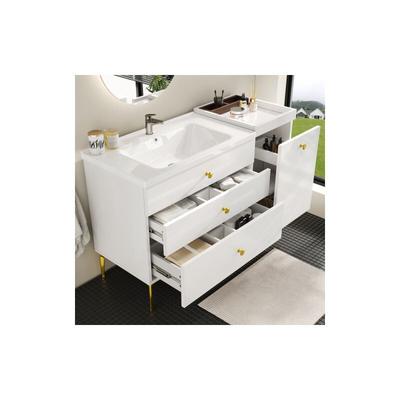 Waschtischunterschrank mit Waschbecken mit Schiebeschubladen und goldenen Beinen, für Image