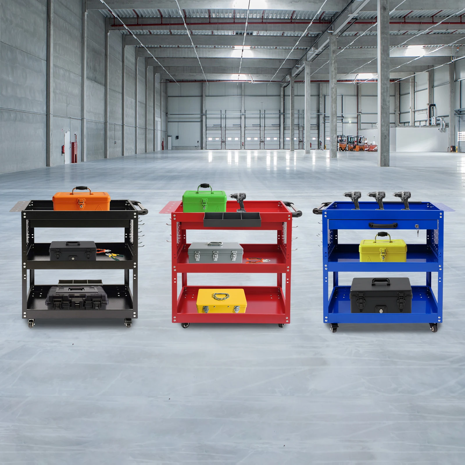 Chariot à outils roulant à 3 niveaux, chariots à outils avec roulettes, chariot de rangement d'outils, outils de stockage ou de transport, garages, studios, outils de réparation