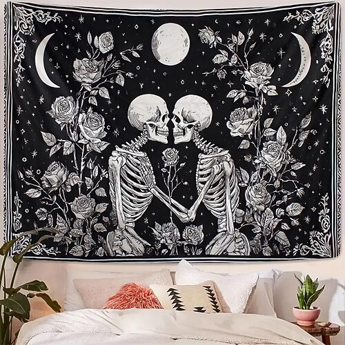 Tapisserie Wandbehänge Skelett Dark Punk Gothic Party Wohnzimmer Hintergründe aufnehmen Wohndeko Image