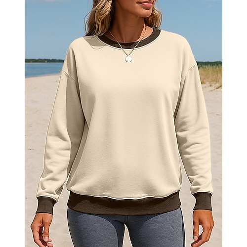 Damen Farbblock Pullover Lässige Oberteile Langarm Oberteil Lässig Athleisure Frühling Herbst Outdoor Reise Sport Sportbekleidung Sportkleidung Blau Aprikose Weinrot Image