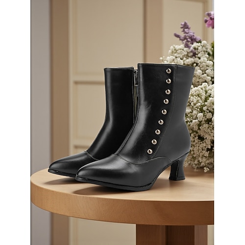 Damenstiefeletten mit Knöpfen im edwardianischen und viktorianischen Stil – zweifarbige Stiefeletten aus Leder mit Retro-Absatz für Kostümveranstaltungen, Vintage-Partys und historische Mode der Image