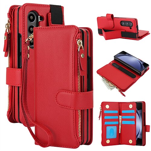 Handy Hülle Handyhüllen Für Samsung Galaxy Z Fold 7 Z Fold 6 Z Fold 5 Z Fold 4 Brieftaschenhülle Reisverschluss Mit Handgelenkschlaufe Kartenfach Retro PC PU-Leder Image