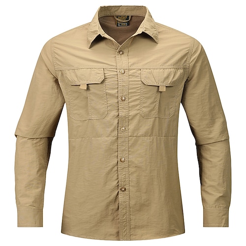Herren Cargo-Shirt Wanderhemd Wasserdichtes Hemd Langarm Umlegekragen Oberteil Außen Wasserdicht Schnelltrocknend Frühling Herbst Baumwolle Schwarz Armeegrün Khaki Jagd Training Reisen Image