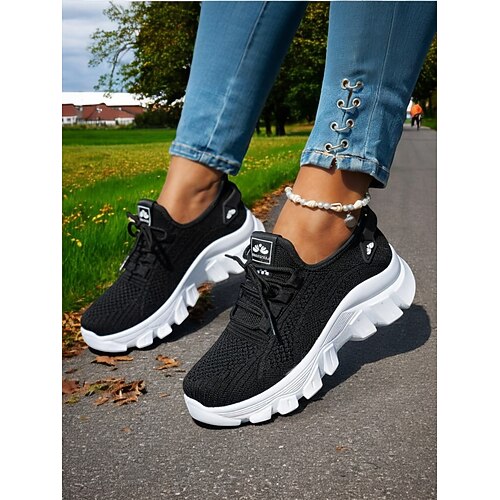 leuchtend orangefarbene Flyknit-Laufsneaker für Damen – atmungsaktive Schnürschuhe für Fitness, Reisen und tägliche Besorgungen Image