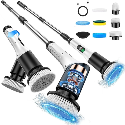 7-in-1-Multifunktions-Digital-Elektro-Reinigungsbürste, drehbare und ausziehbare kabellose Handbürste für den Einsatz in Bad und Küche Image