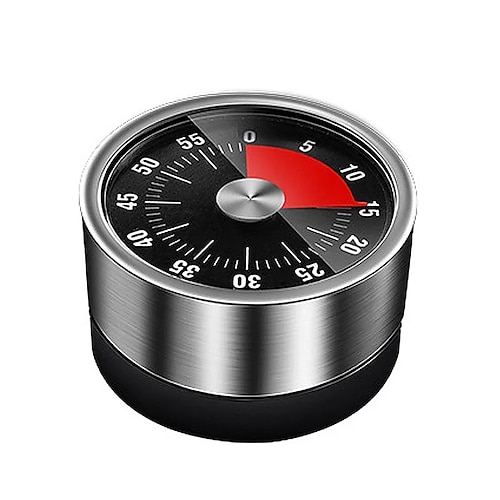magnetischer mechanischer manueller Timer, Countdown-Uhr aus Edelstahl mit Alarm, Küchen-Backtimer, Zeitmanagement-Tool für Studenten, magnetische Rückseite, Erinnerung zum Kochen, Lernen und