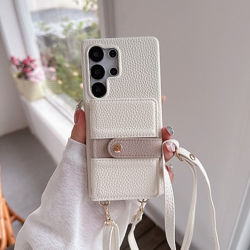 Handy Hülle Handyhüllen Für Samsung Galaxy S26 Ultra Plus S25 S25 Edge S24 S23 Ultra Plus S24 FE S22 Plus Ultra A16 A55 5G A35 5G Rückseite mit Trageriemen Kartenfach Stoßfest Retro TPU PU-Leder Image