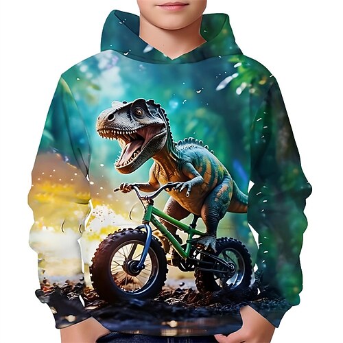 Jungen 3D Dinosaurier Kapuzensweatshirt Langarm Frühling Herbst Mode Streetwear Kinder 4-12 Jahre Mit Kapuze Outdoor Lässig Täglich Normale Passform Image