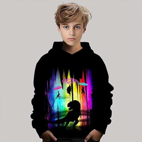 Jungen 3D Dinosaurier Kapuzensweatshirt Langarm Frühling Herbst Mode Streetwear Kinder 4-12 Jahre Mit Kapuze Outdoor Lässig Täglich Normale Passform Image