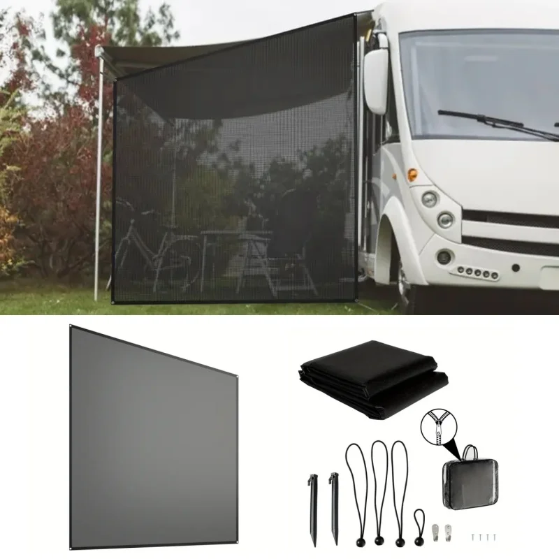 Wohnmobil-Markise, seitliches Sonnenschutznetz, 91 x 152 cm, schwarzes PVC-Gitter, Sonnenschutz mit kompletten Kits für Wohnwagen, Wohnmobil Image