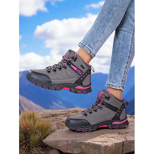 Wasserdichte Wanderstiefel für Damen – violette High-Top-Outdoor-Trailschuhe mit Knöchelstütze für Trekking, Camping und Bergabenteuer Image