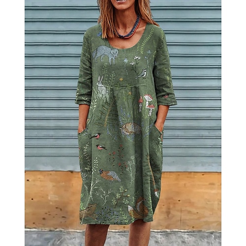 Damen Midikleid Freizeitkleid Sommerkleid Mode Modern Täglich Strand Wochenende Normale Passform Tiermotiv Blume Halbarm Rundhalsausschnitt Grün Frühling Herbst Image