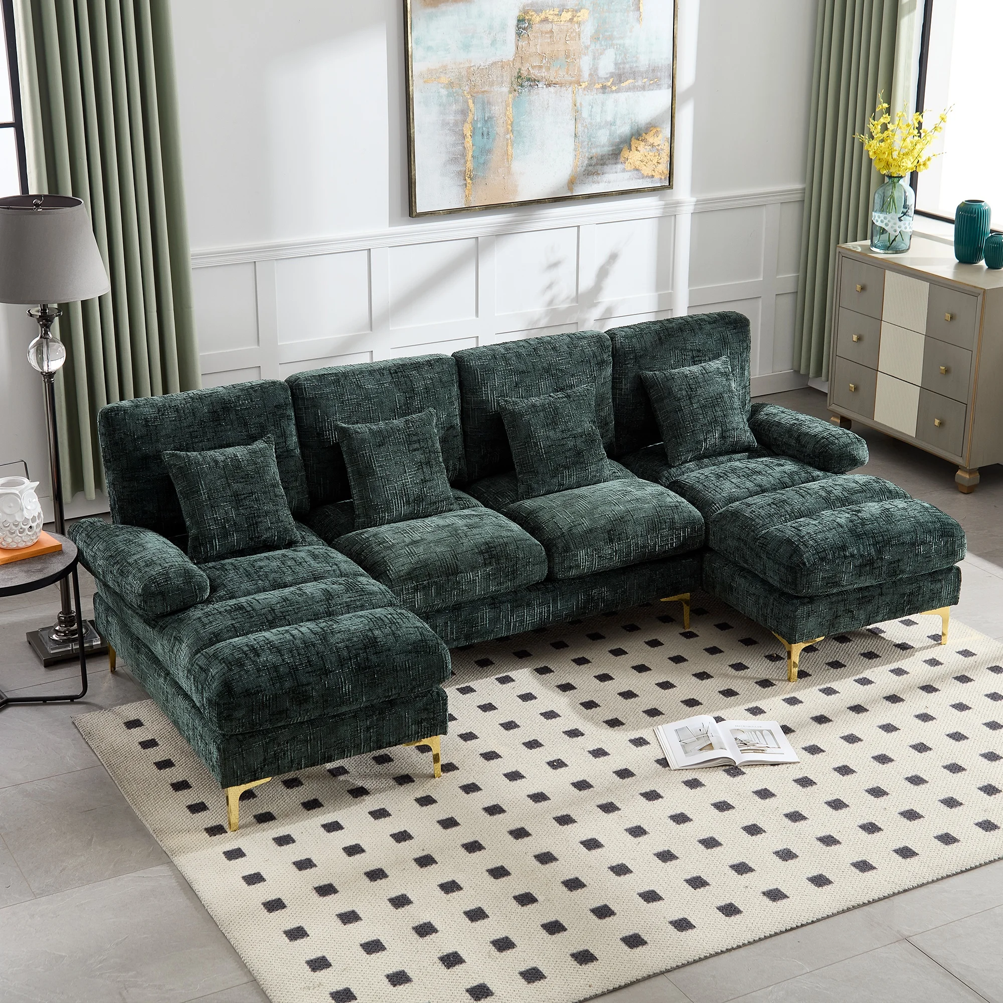 Klassische Sofas U-förmiges modulares Sofa Weiches Couch mit Polstern Schlafsofa Chenille Sofa Ergonomisches Design