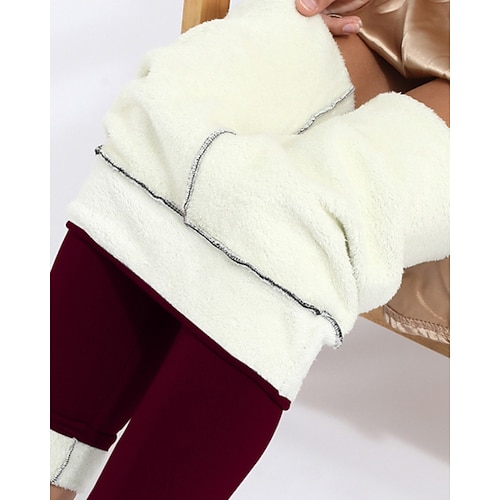 Damen Leggings mit Fleecefutter Stoffhosen Leggings Kuscheliges Fleecefutter Streetwear Lässig Volle Länge Natürliche Taille Einfach Elastischer Bund Bequem Straße Ferien Alltagskleidung Weinrot Image