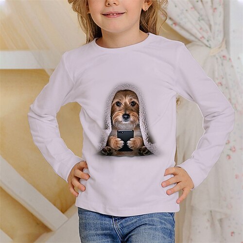 Mädchen 3D Tiermotiv Katze T-Shirt Langarm Frühling Herbst Mode Basic Kinder 4-12 Jahre Rundhalsausschnitt Outdoor Lässig Täglich Normale Passform Image
