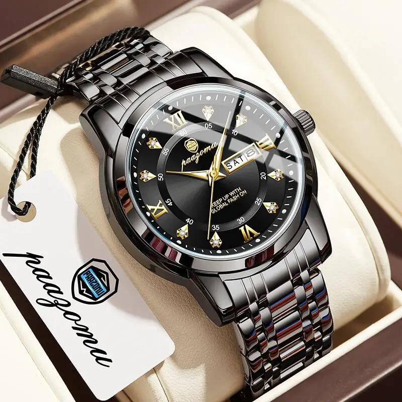PAAZOMU Luxus Platz Mode Mann Armbanduhr Wasserdicht Leucht Datum Woche Quarz herren Uhren Edelstahl Männer Uhr Reloj Image