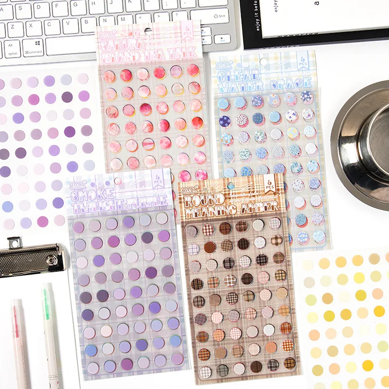 6 pcs Watercolor Dot theme sticker DIY collage decorative paper Scrapbooking Material handmade Diary Album Junk Journal Supplies