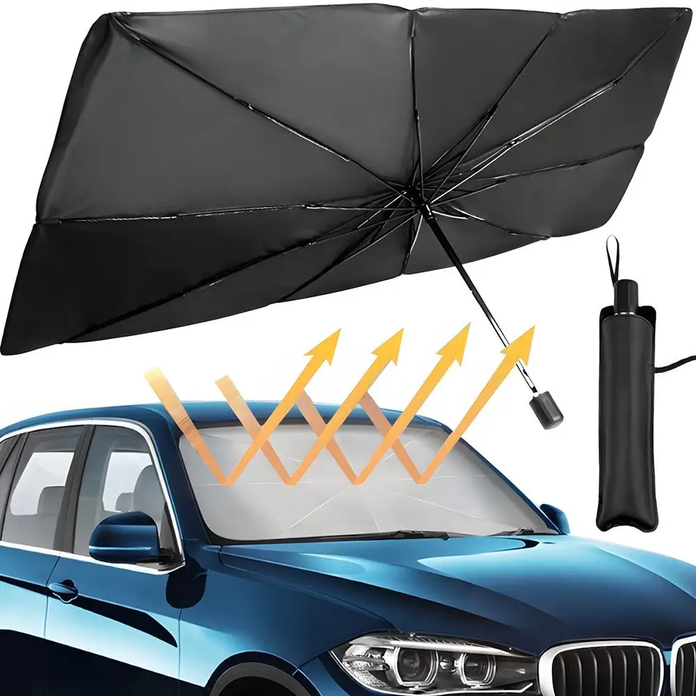Auto-Windschutzscheiben-Sonnenschutz, 1 Stück tragbarer faltbarer Auto-Regenschirm-Sonnenschirm, wärmeisolierender beschichteter Regenschirm, geeignet für Limousine Image