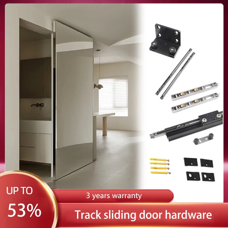 Ghost Door Gleislose Schiebetür aus Holz, unsichtbare Schiene, spezielle Hardware mit seitlich hängender Gleitschiene für Schiebetüren Image