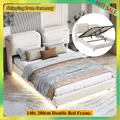 Letto imbottito Comanlai 140 x 200 cm con testiera pieghevole, letto contenitore idraulico con rete a doghe, letto matrimoniale, tessuto in velluto