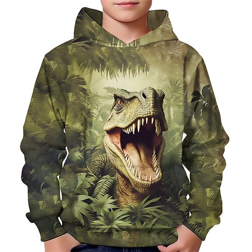Jungen 3D Dinosaurier Kapuzensweatshirt Langarm Frühling Herbst Mode Streetwear Kinder 4-12 Jahre Mit Kapuze Outdoor Lässig Täglich Normale Passform Image