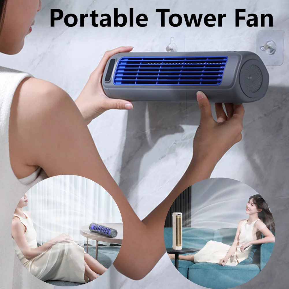 5-V-Turmventilator, USB-Aufladung, tragbare Klimaanlage, elektrische Wandhalterung/Stehventilator, blattloser Sommerventilator für Zuhause, Schlafzimmer, Büro Image