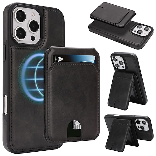 Handy Hülle Handyhüllen Für iPhone 17 Pro Max 17 Air 16 15 14 Pro Max Plus 16e 13 Pro Max Rückseite Magnetisch Ständer Kartenfach Retro TPU PU-Leder Image