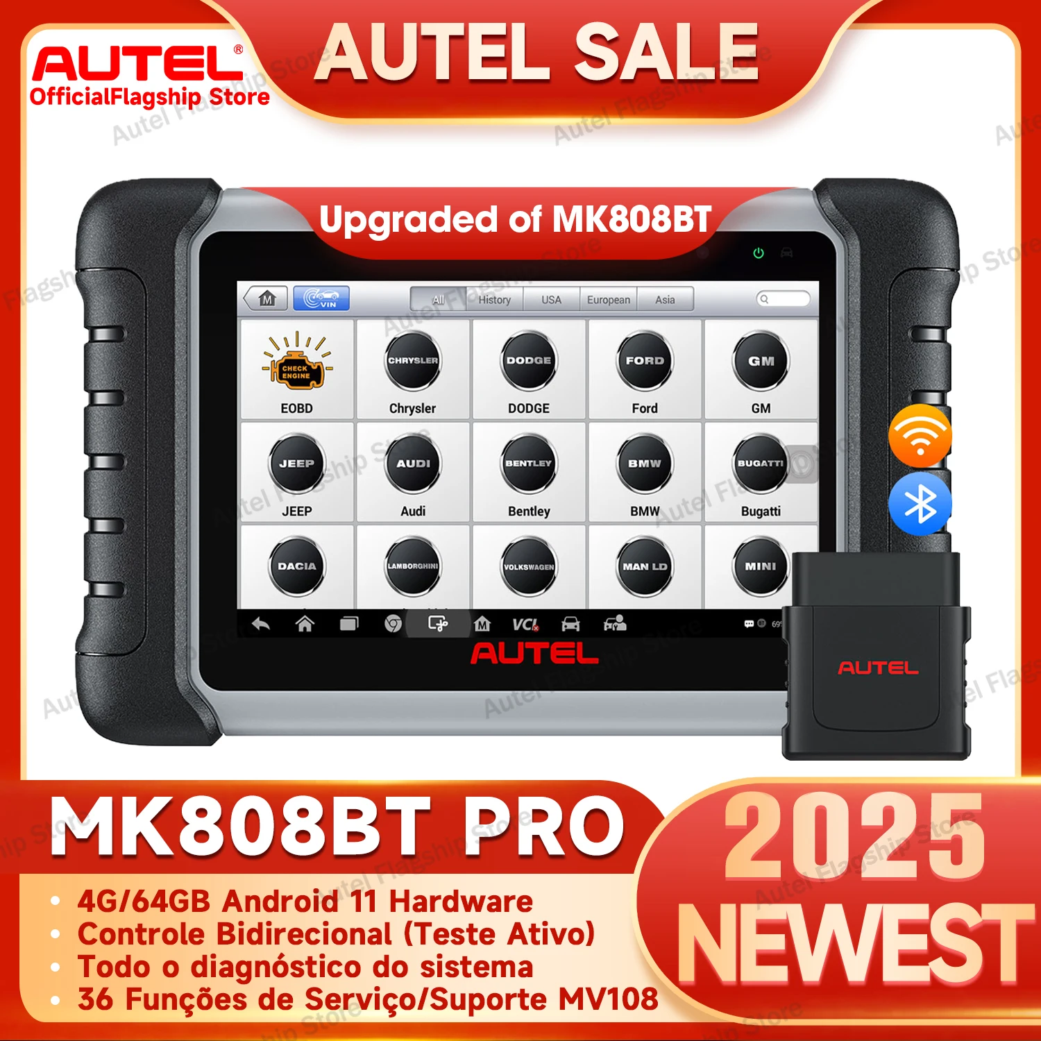 Global Autel MK808KBT Pro MK808K-BT Car Diagnostic Tools Bi-directional OBD2 Scanner Code Reader All System Diagnosis