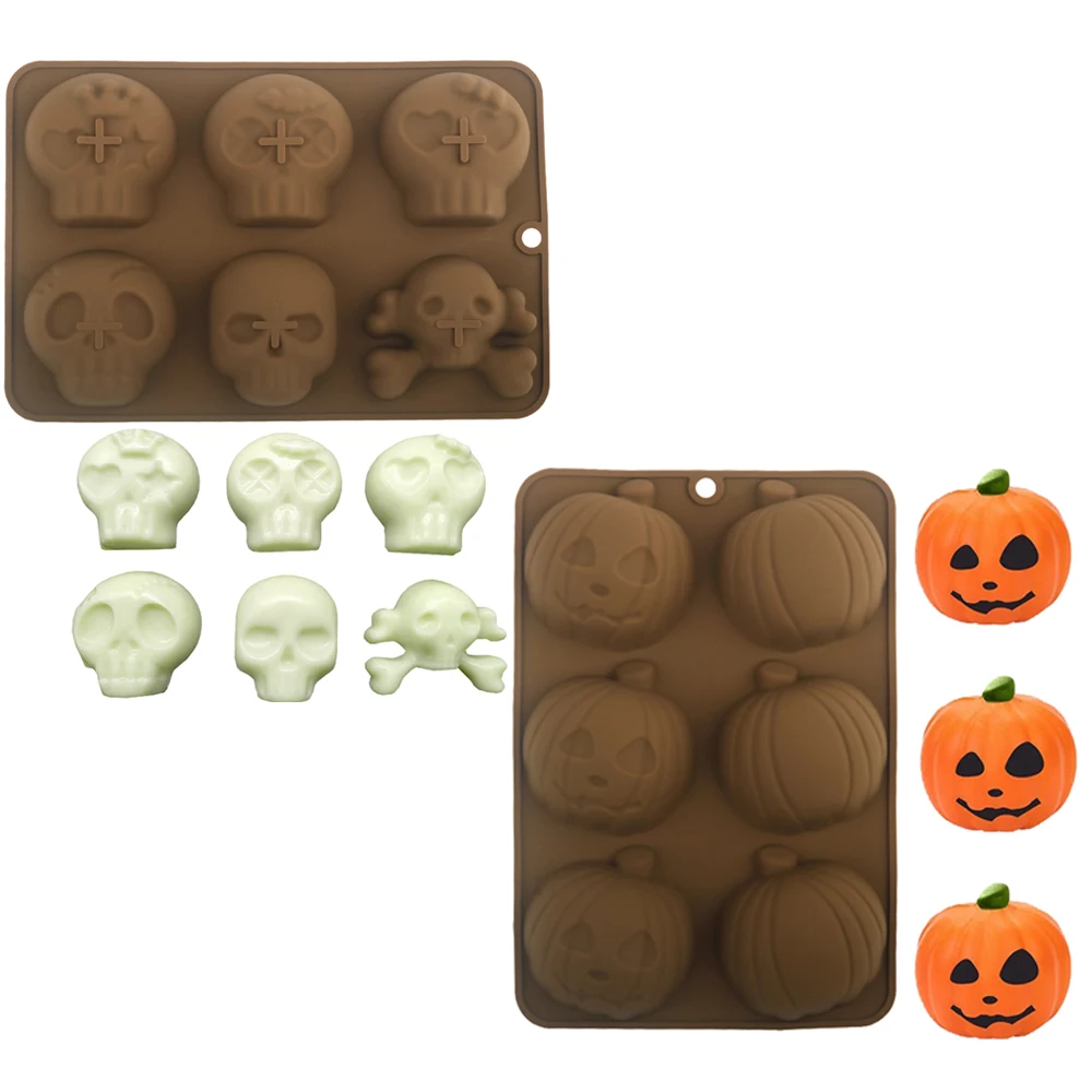 Halloween Schädel Silikon Mousse Form Kürbis Schokolade Kuchen Dessert Form Cartoon Kürbis Backform Image